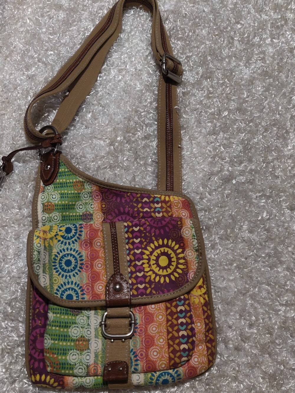 Women's Fossil Multicolor Boho Crossbody Bag - Vibrant Sunburst Pattern